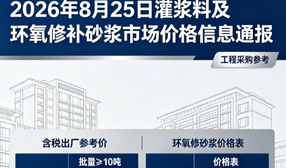 驿城2026年8月25日灌浆料及环氧修补砂浆市场价格信息通报
